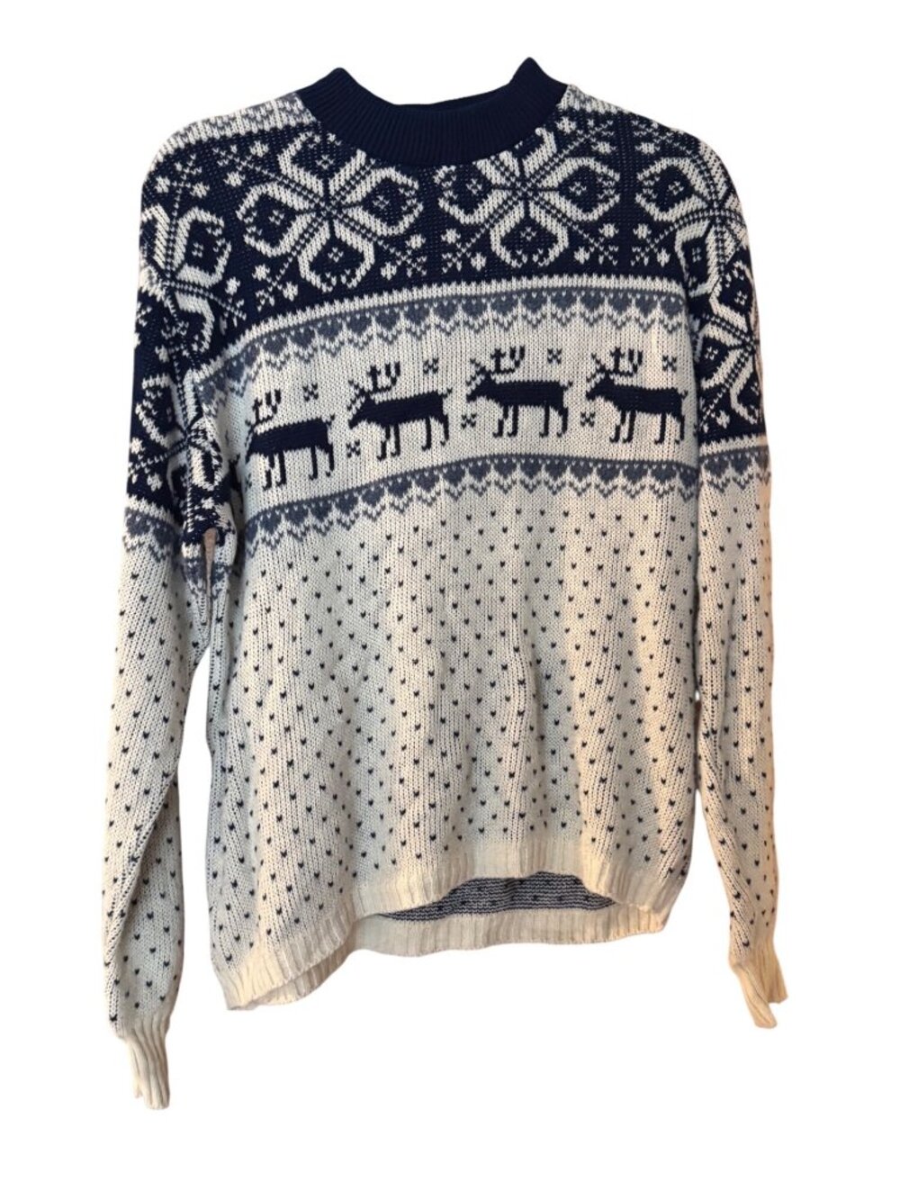 Vintage Jersild Nordic Sweater Medium Navy Cream Reindeer Fair Isle Pullover